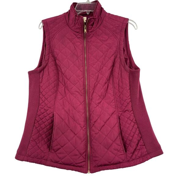 Aspen Quilted Vest Size L Berry Red Zip Up Fully Lined Stretch Knit Side Panels - Picture 1 of 9